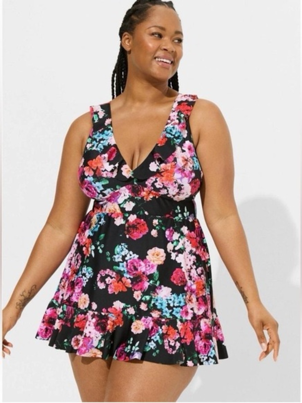 Torrid black pink floral one piece swim dress size 3X